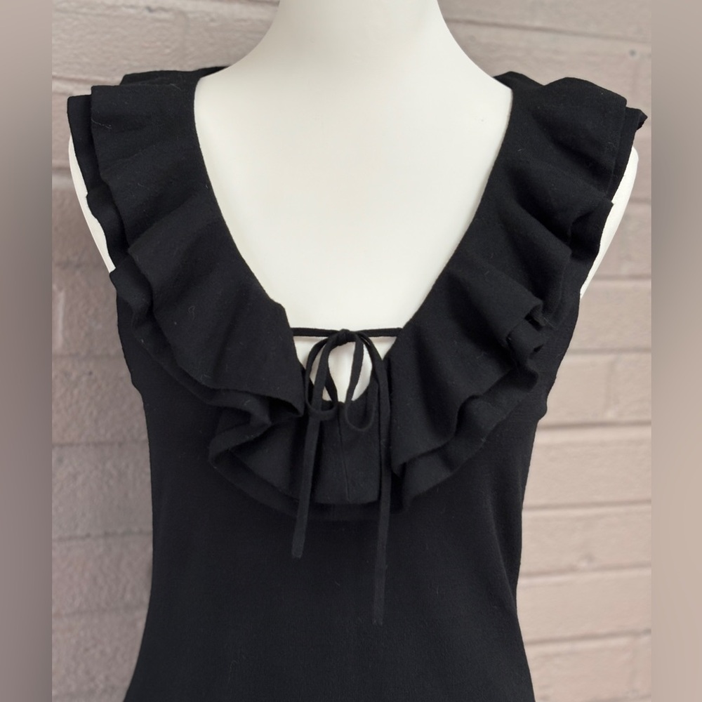 Frame sleeveless black ruffled knit sweater top L - Picture 5 of 12